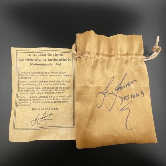 J. Jansen Designs Two-Tone Hammered Necklace + Earrings Set COA Signed Tag - Picture 3 of 13